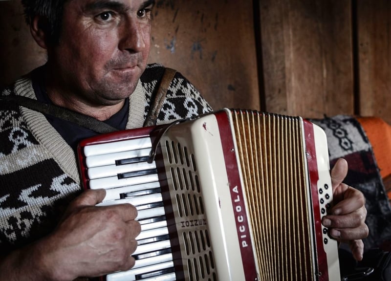 Host family member plays accordion during NOLS' homestay in Patagonia 