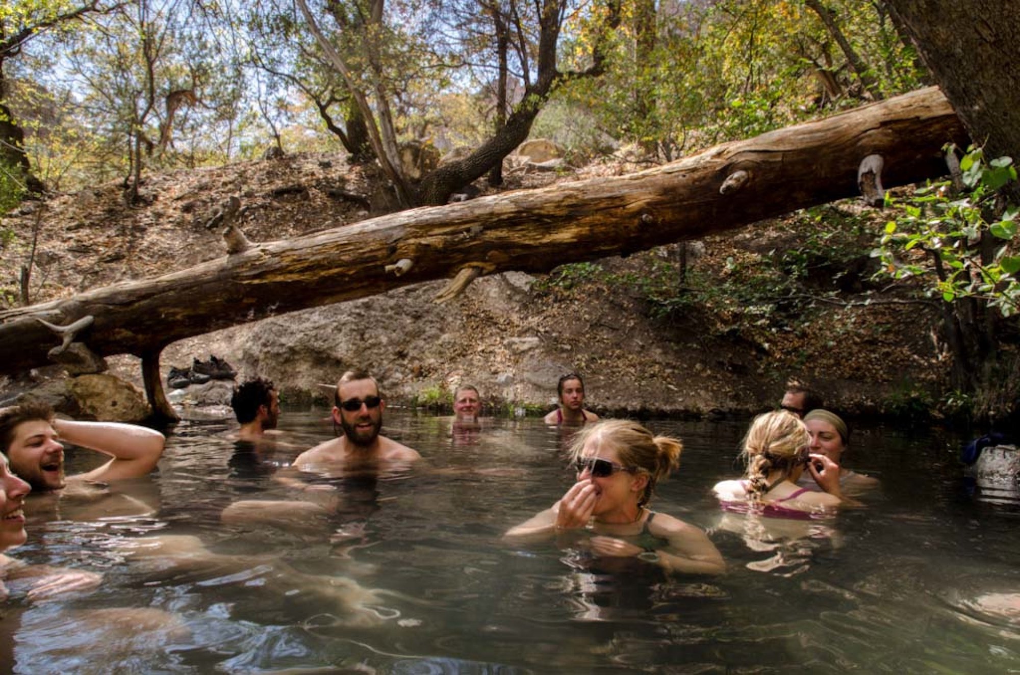 NOLS participants enjoying a hot spring in the Gila Wilderness