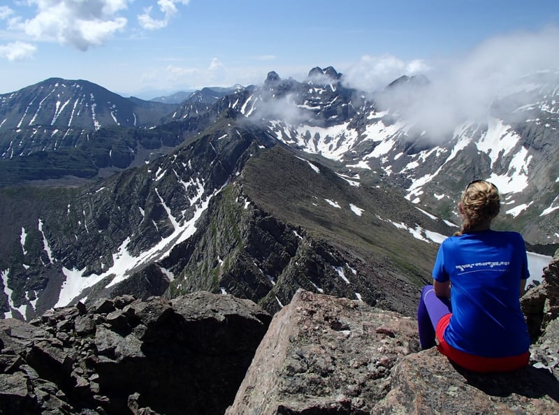 The author looking out at the Sangre de Cristo mountains in southern Colorado from 13,931 Mount Adams