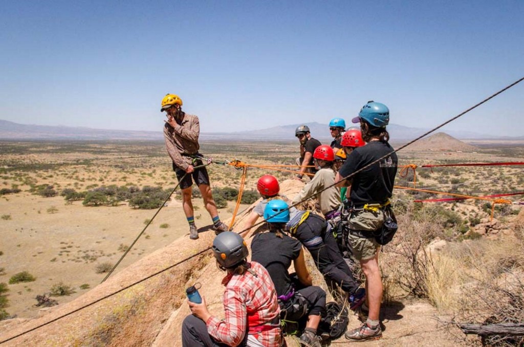 Preparing to rappel