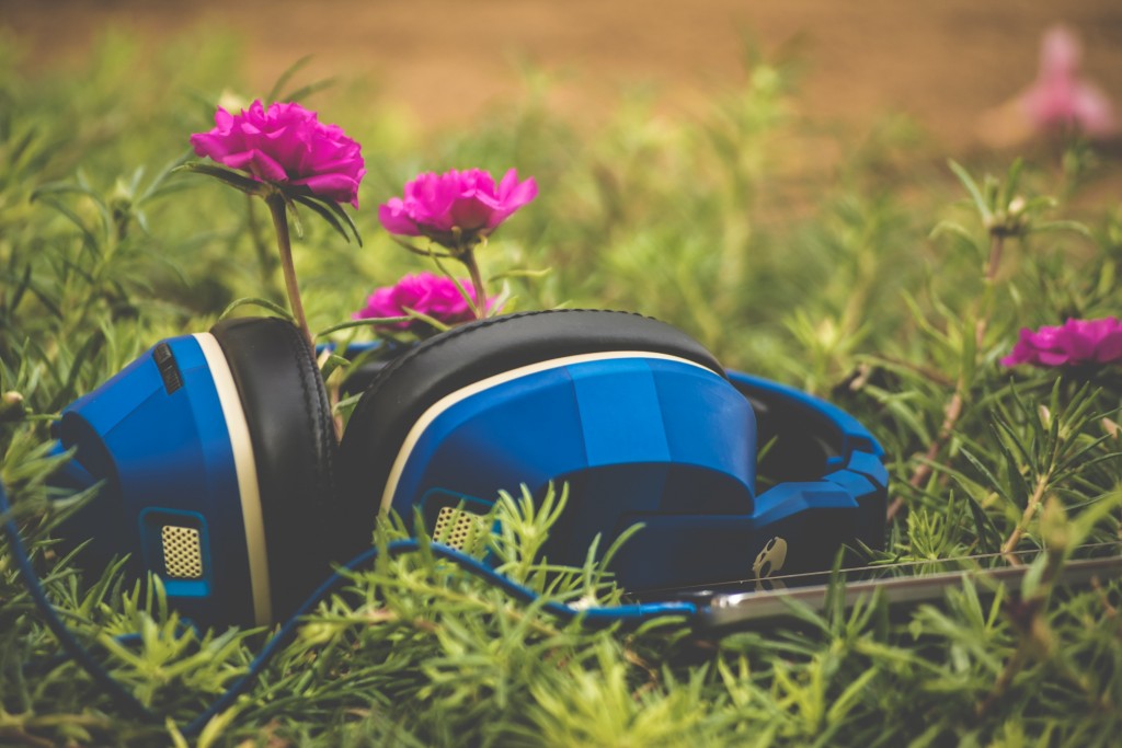 Headphones in flowers