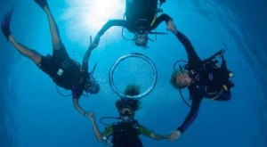 Scuba divers in a group