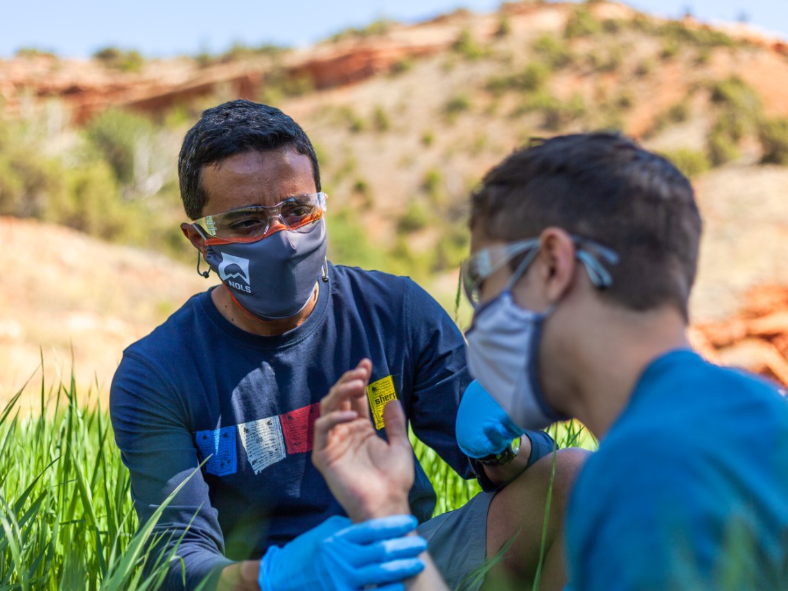 Rescuer checks patient pulse in a practice scenario