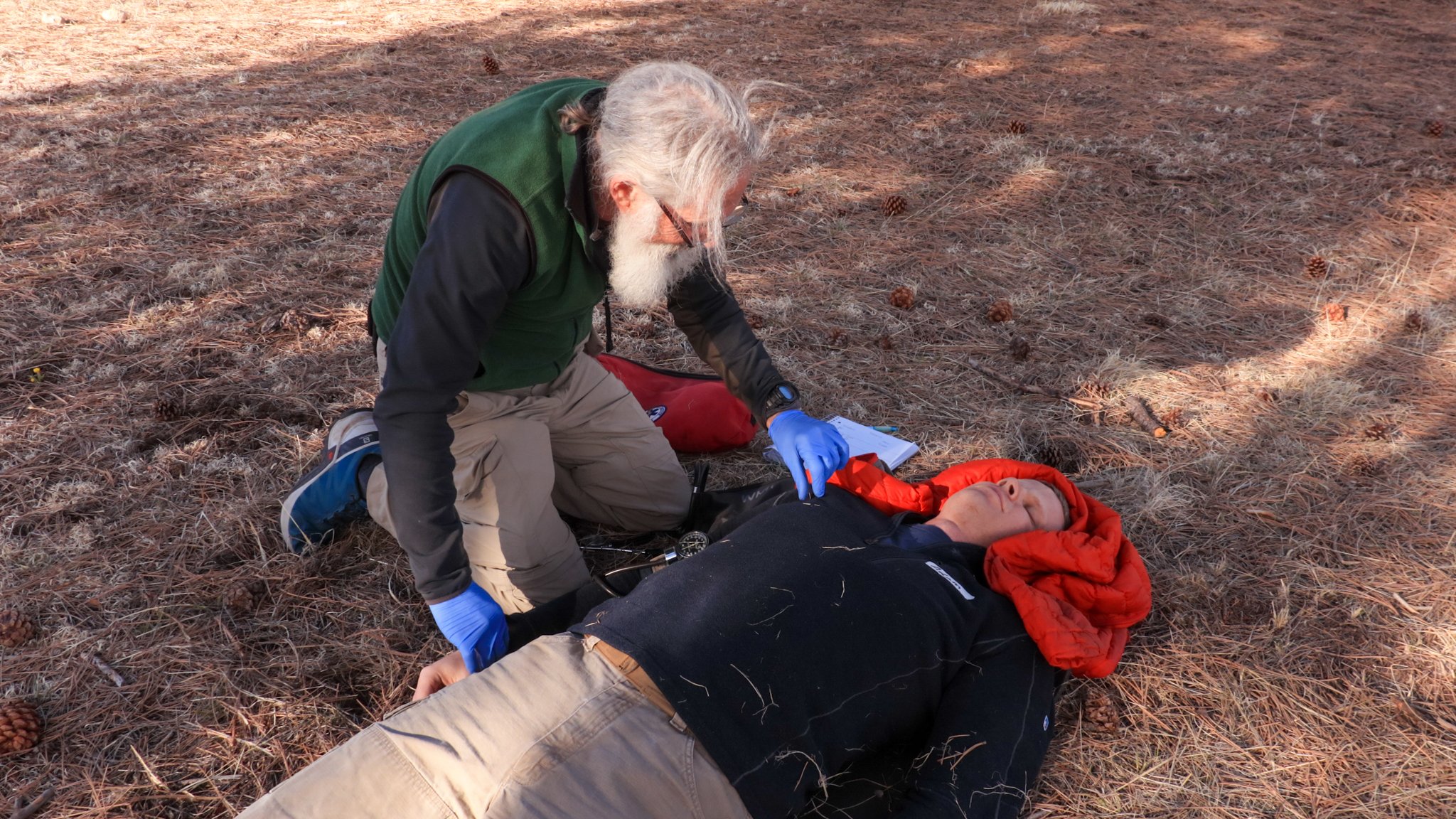 Student practices doing a patient assessment in a scenario