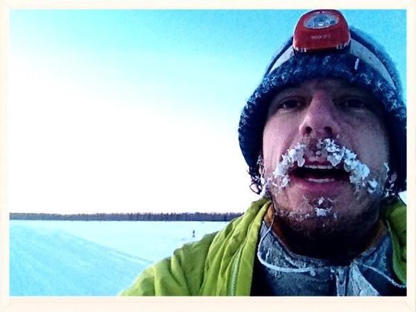 Pete Ripmaster has icicles hanging from his mustache and beard 