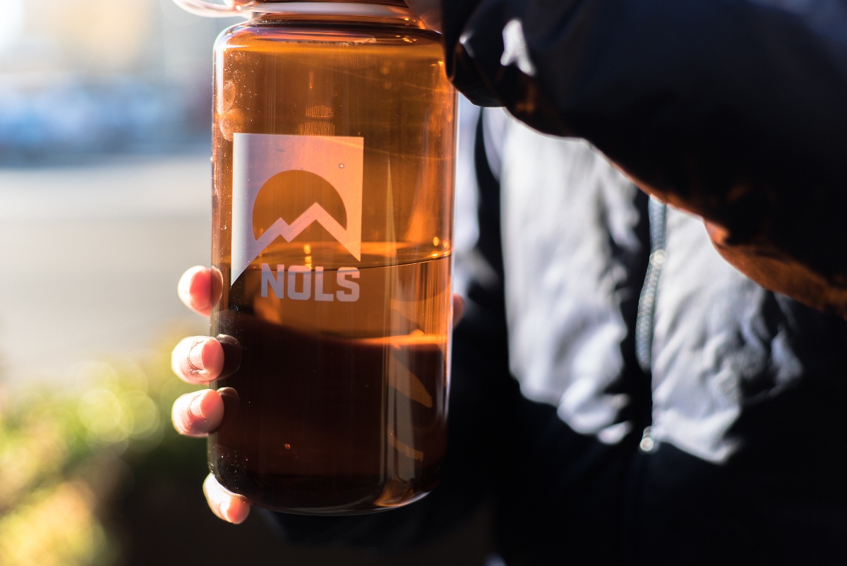 NOLS logo on a water bottle