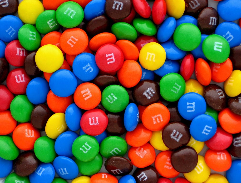 close-up of M&Ms of all colors