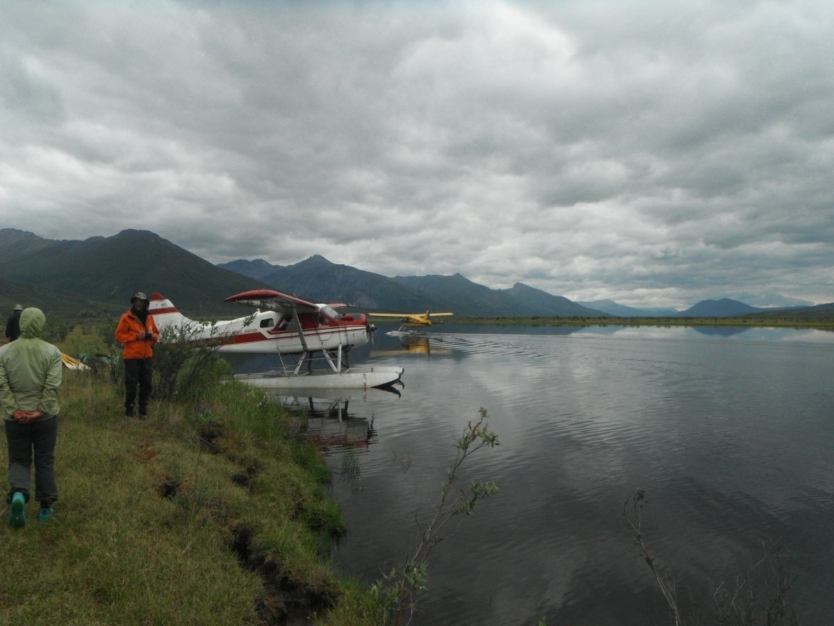 A float plane on shore in Alaska