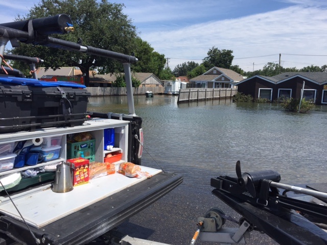 Flooded houses with water