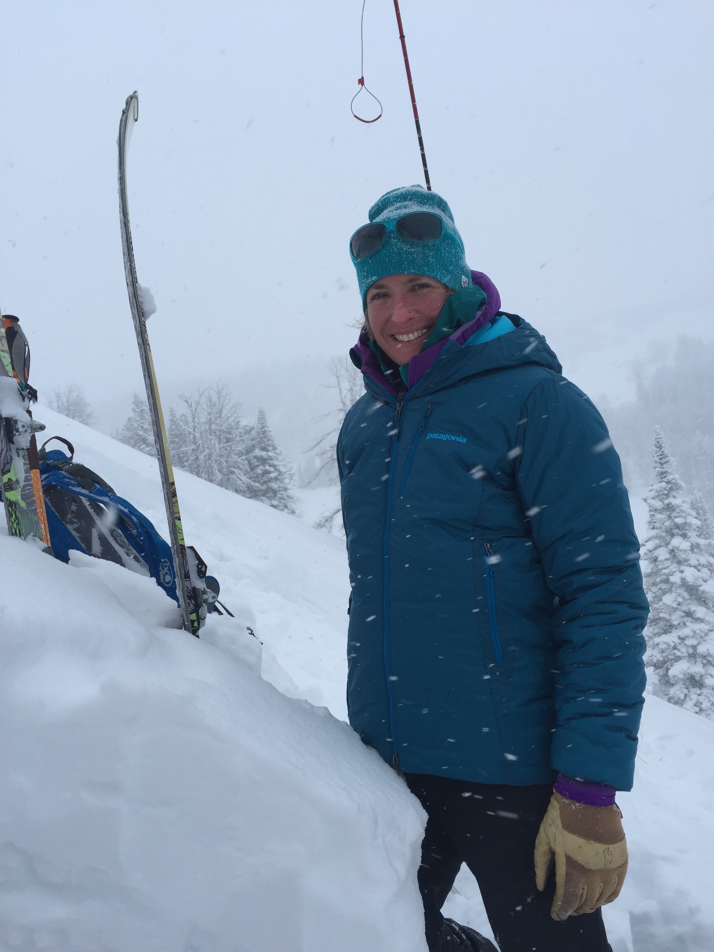 Kate Koons in the snow and you can see her face