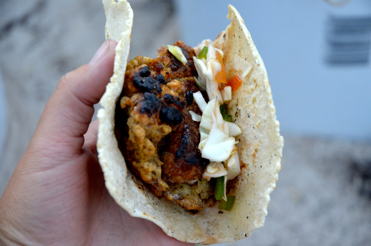 Close-up of a fresh fish taco