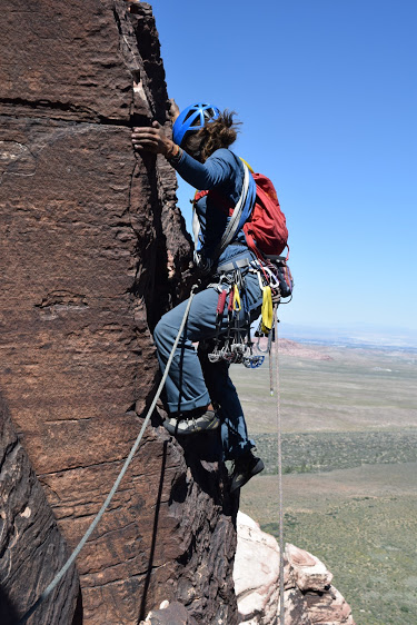 Andy leads a climbing pitch