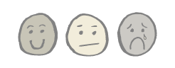 sketch of a happy smiley face, neutral smiley face, and sad face with tear