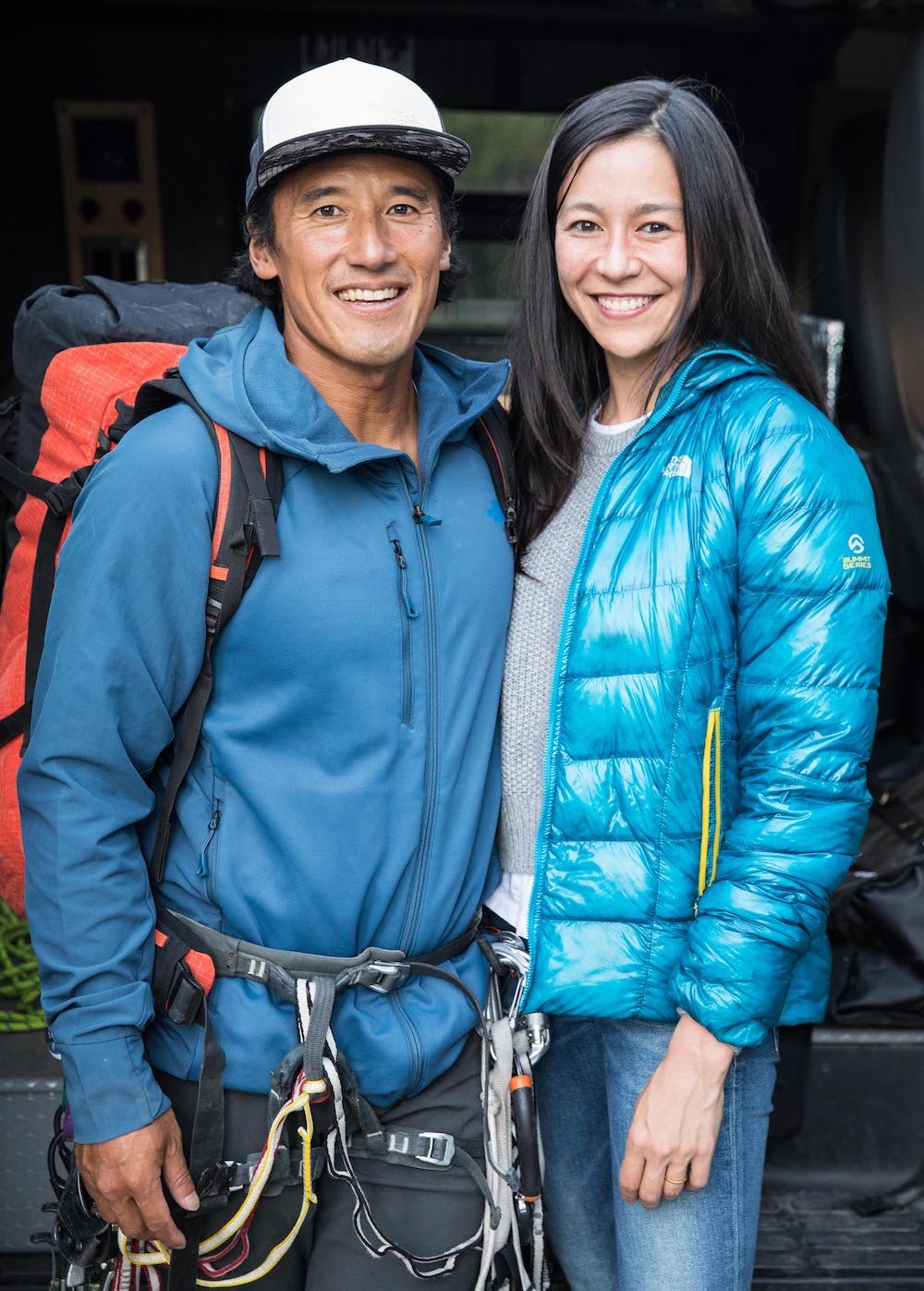Jimmy Chin and his wife, E. Chai Vasarhelyi smile together