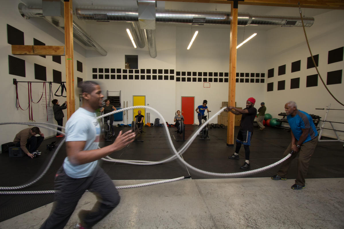 People training in a gym