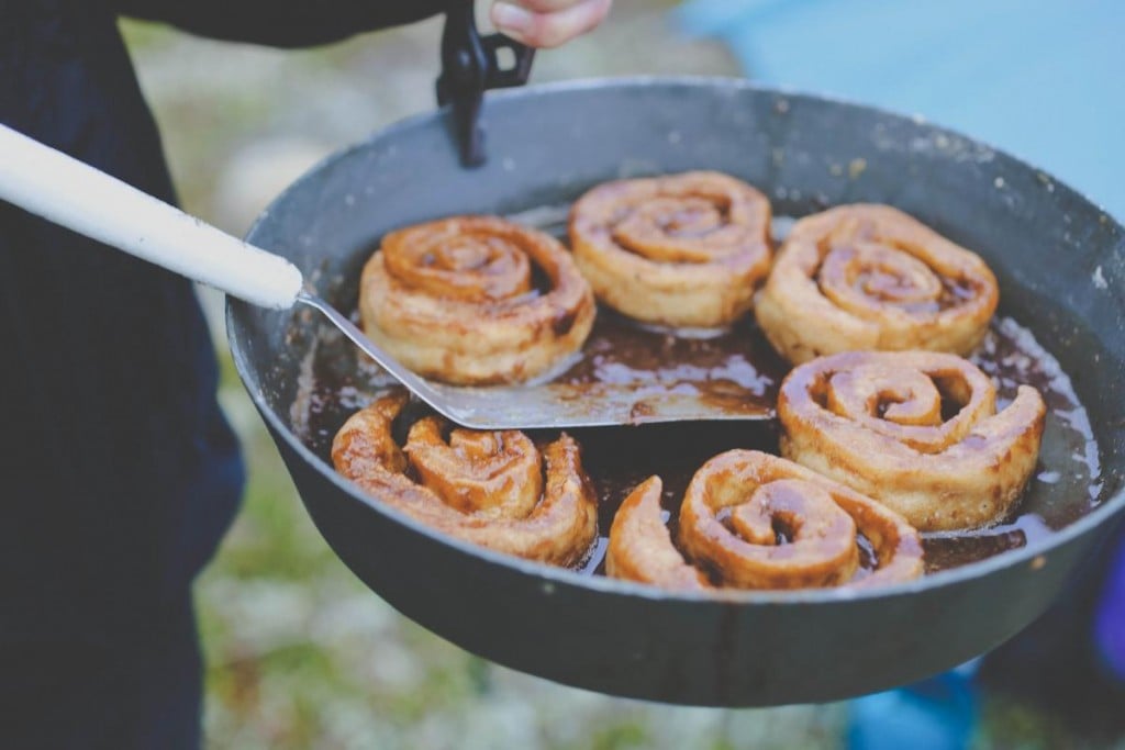 cinnamon rolls in a fry-bake on a NOLS course