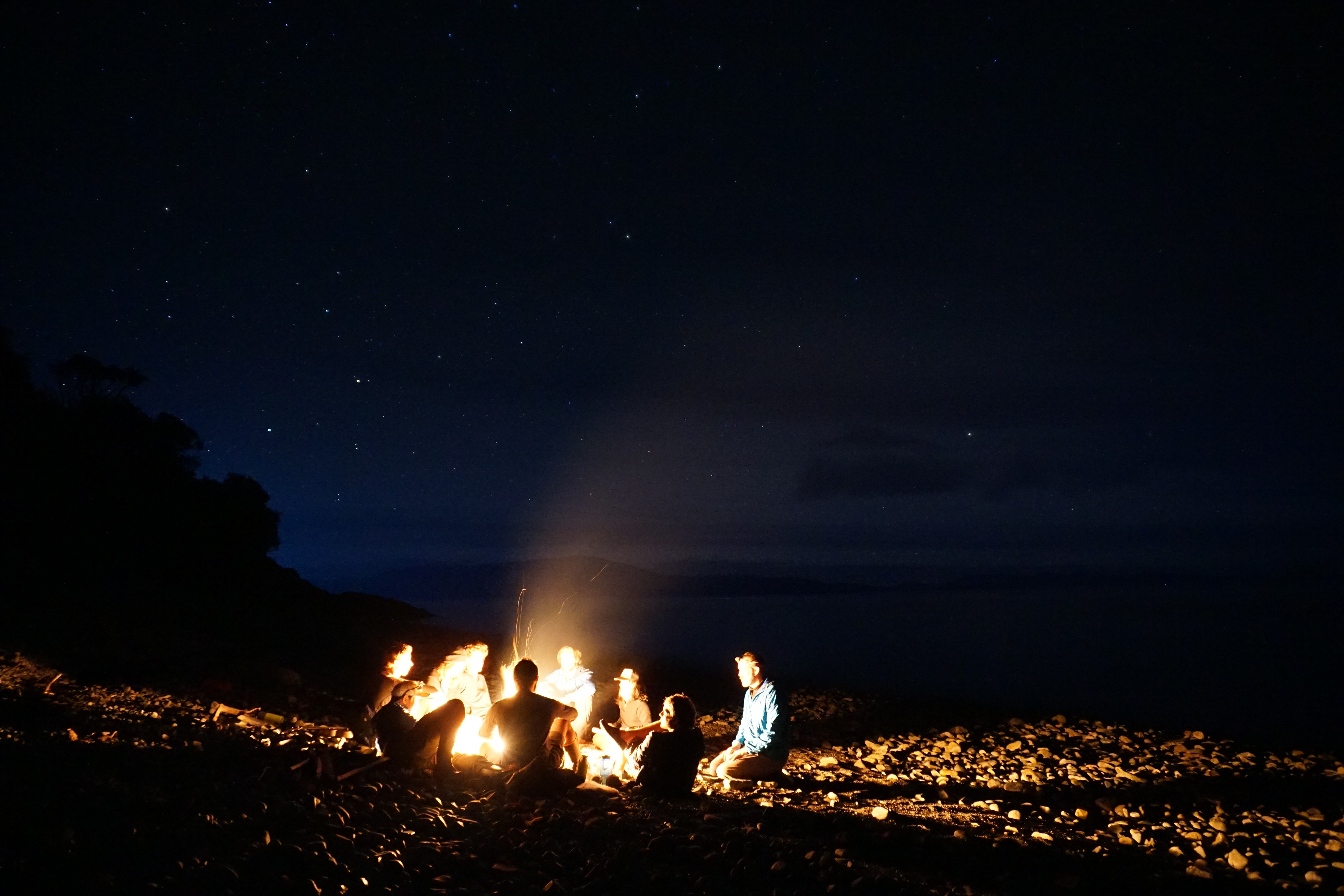 Sitting around a campfire
