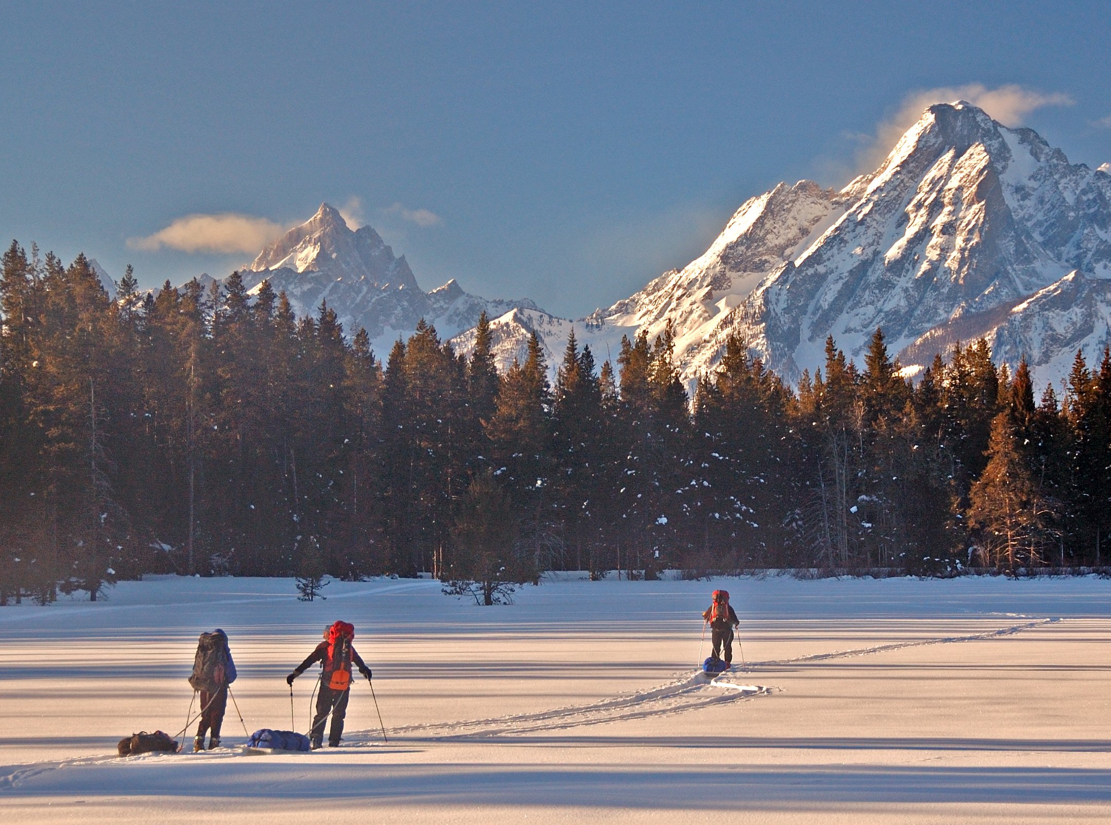 NOLS students skiing and splitboarding in the Teton Valley.